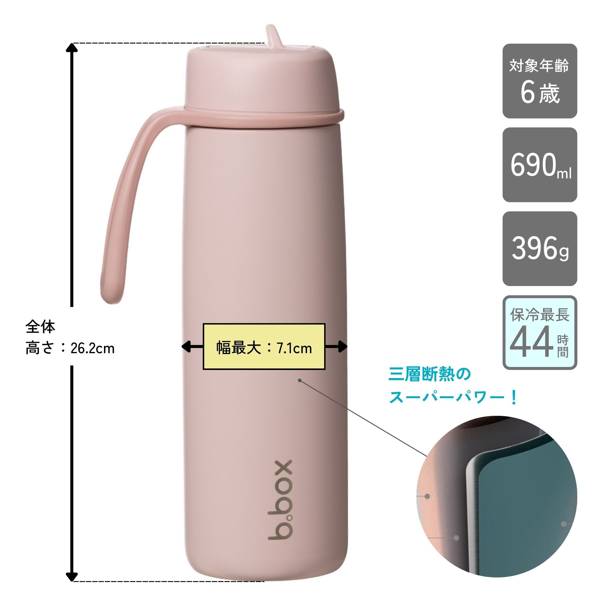 【b.box 2026年1月以降発売予定】690ml Insulated Flip Top Bottle 690mlフリップトップボトル