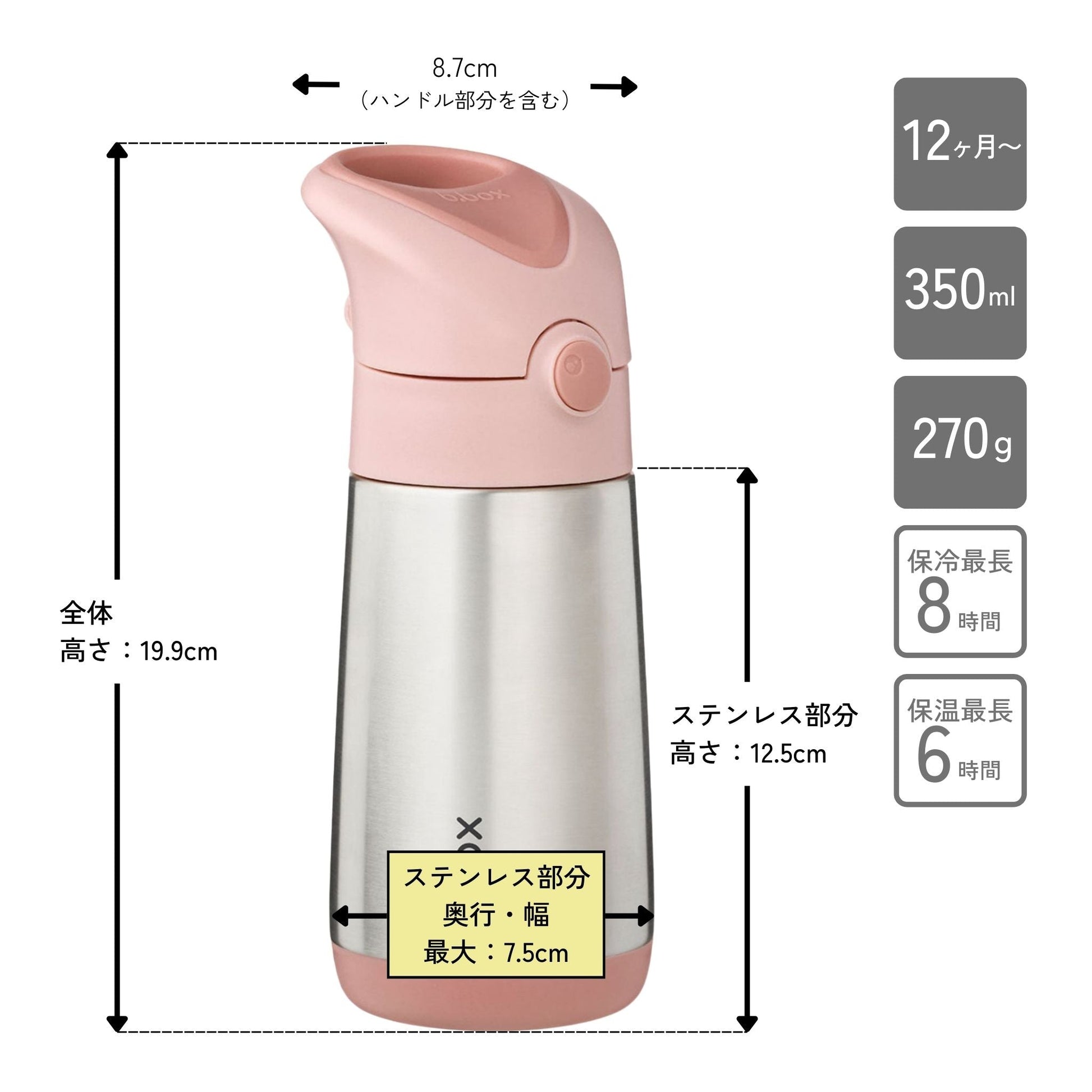 水筒 Insulated drink bottle 350ml ステンレスボトル - ストロー