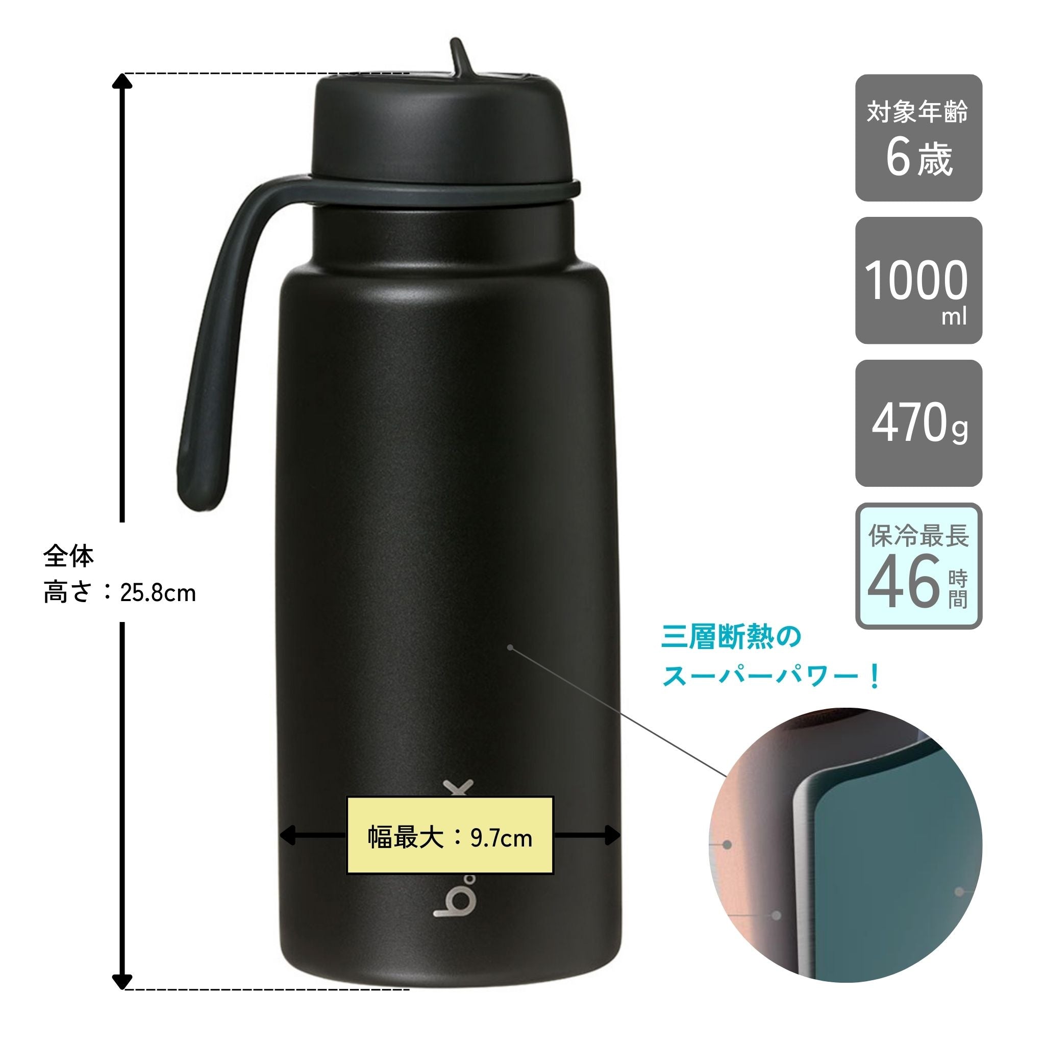 Insulated Flip Top Bottle 1Lフリップトップボトル