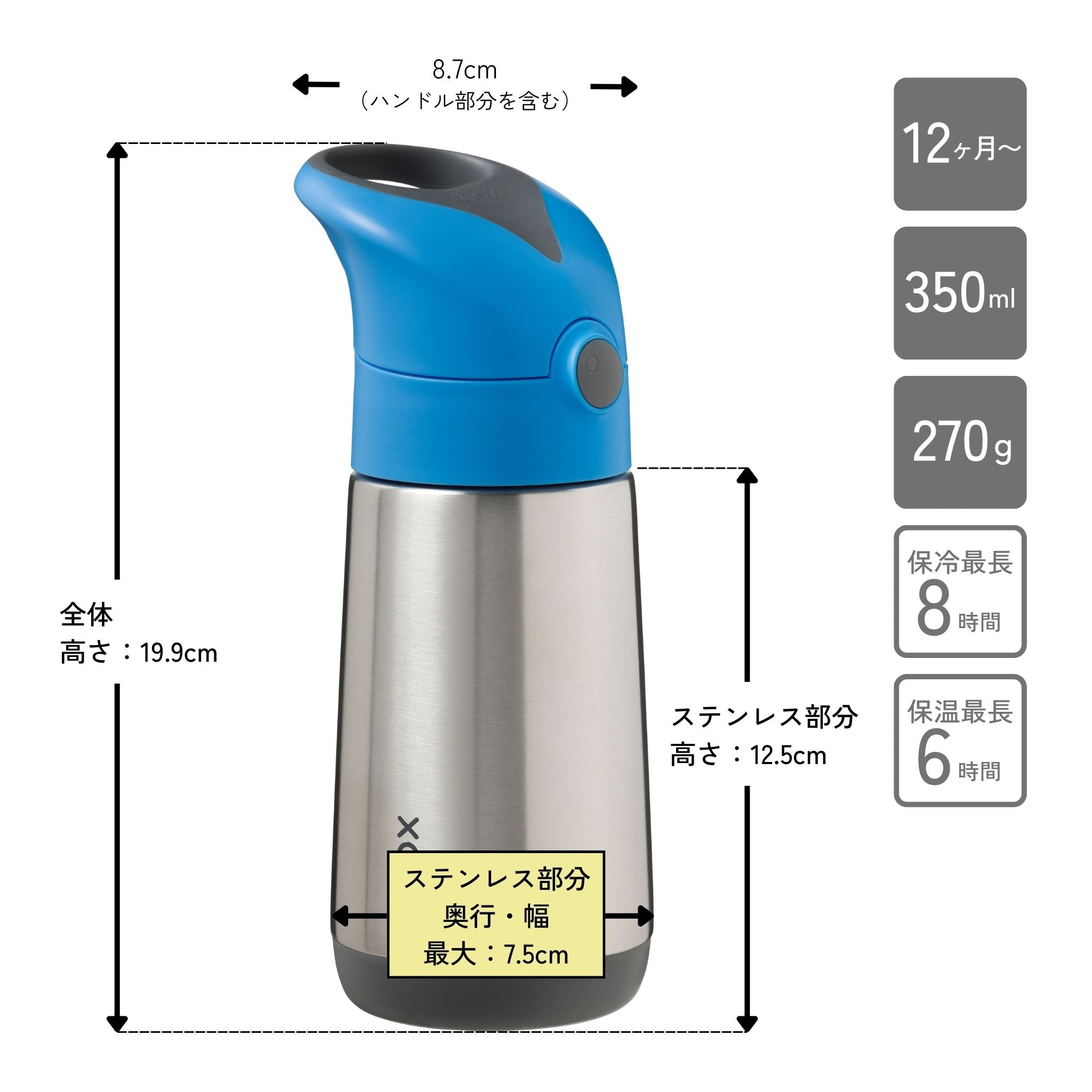 水筒 Insulated drink bottle 350ml ステンレスボトル - ストロー