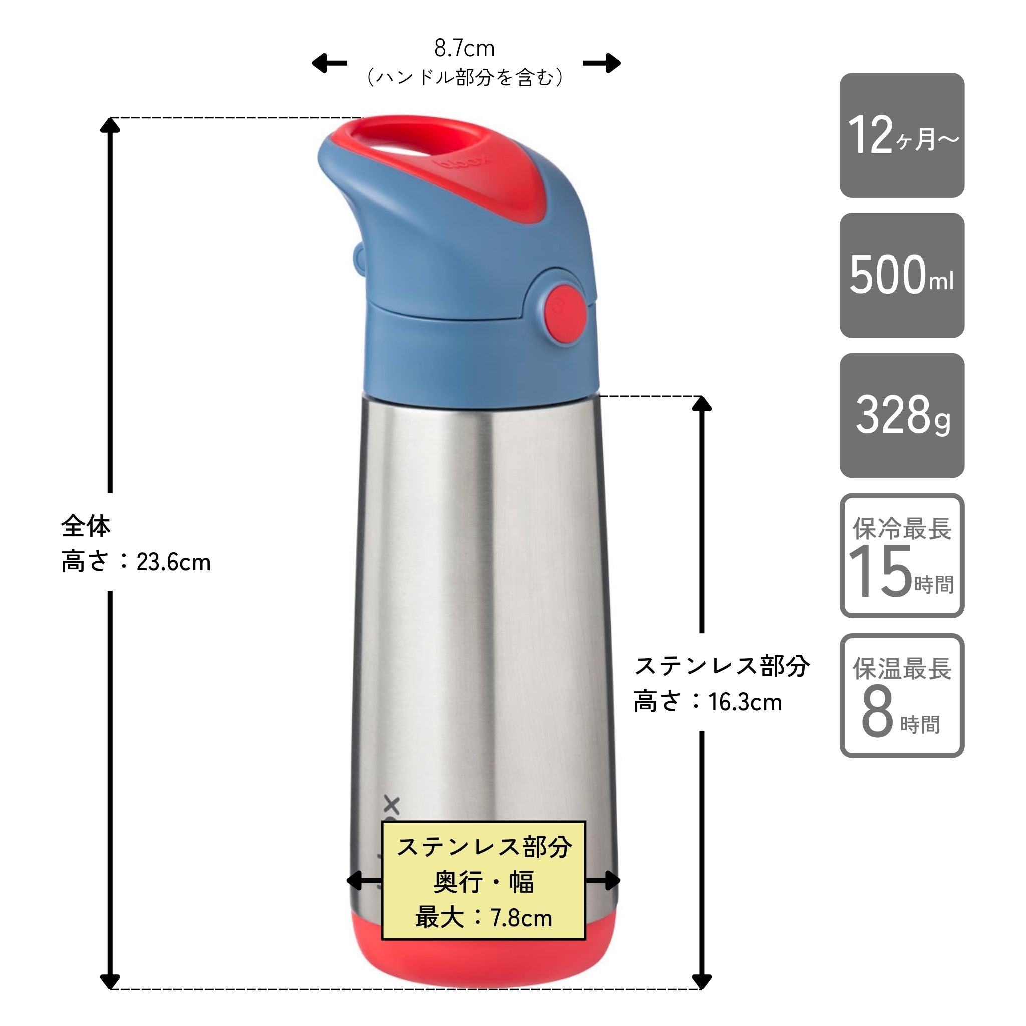 水筒 Insulated drink bottle 500ml ステンレスボトル - ストロー